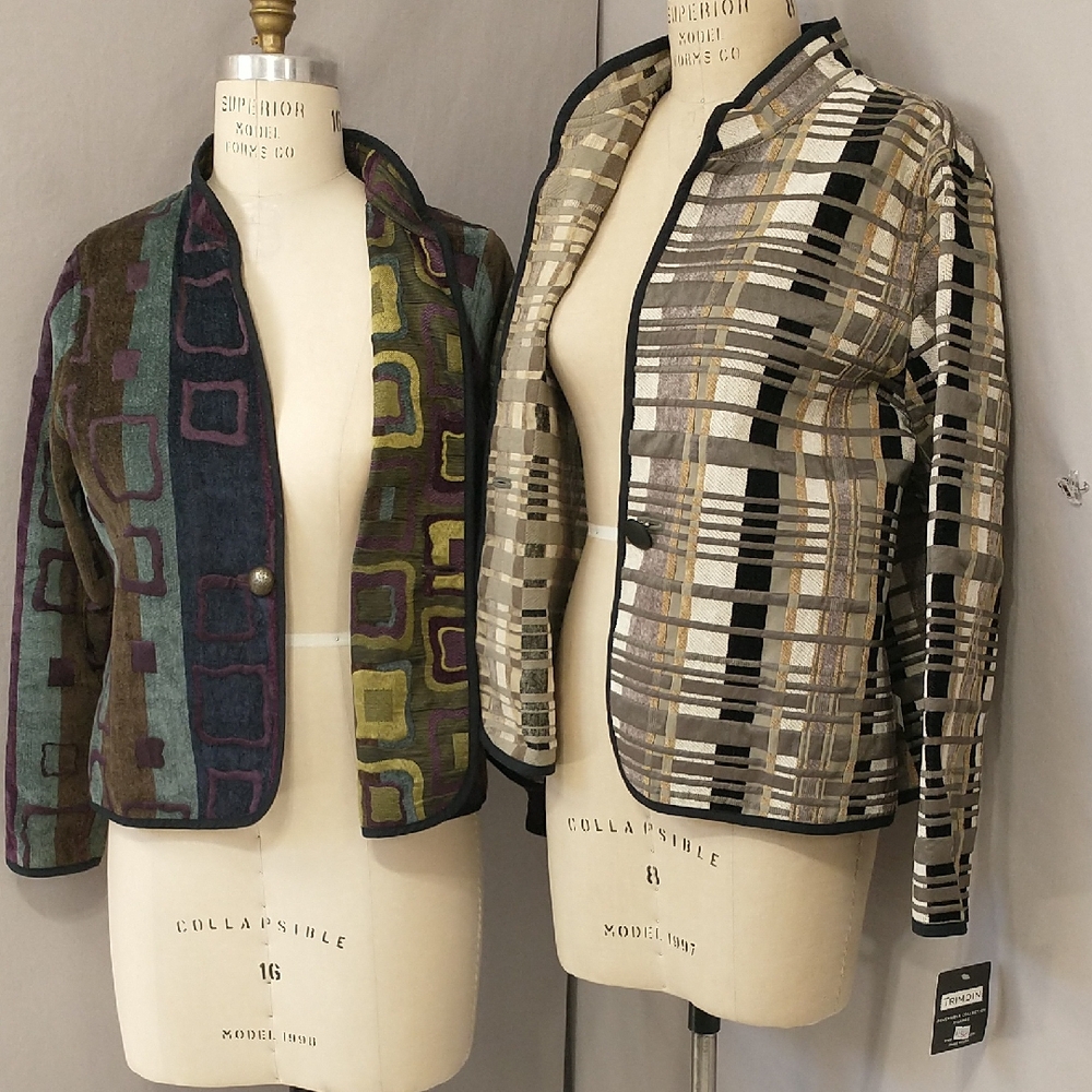 Two Artisan Jackets Four Looks USA Made Reversible by Trimdin Neutral & Colorful
